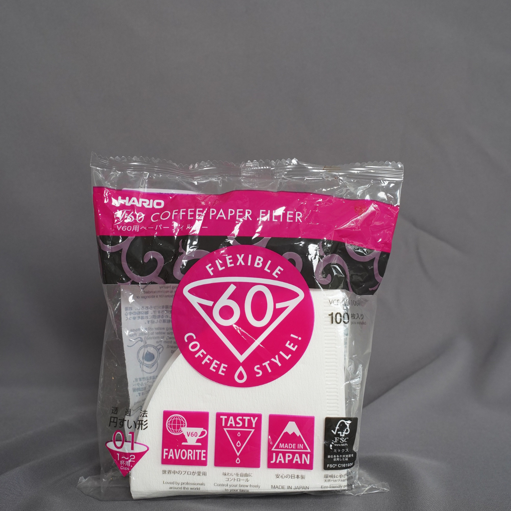 Hario V60 White 01 Filter Paper Bleached 100’s Pkt